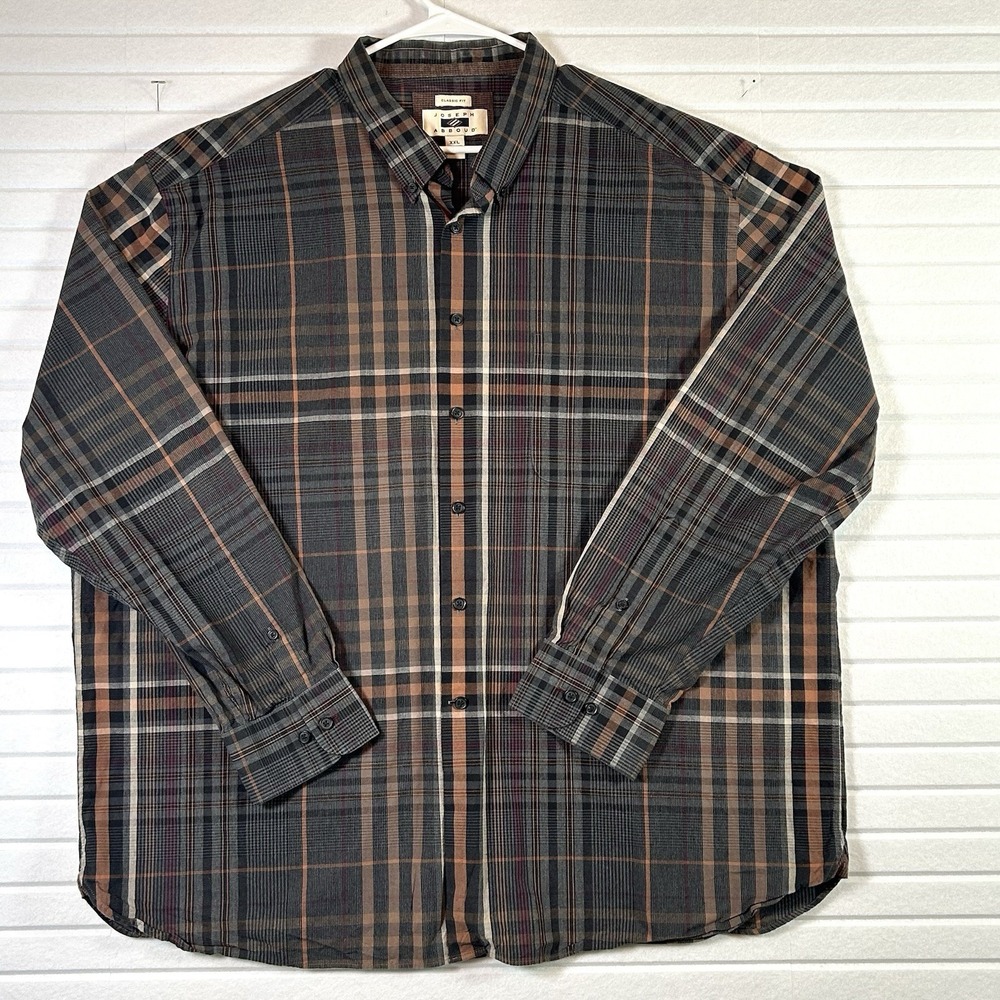 Joseph Abboud Shirt Men XXL Plaid Cotton Cashmere Classic Fit Long Sleeve